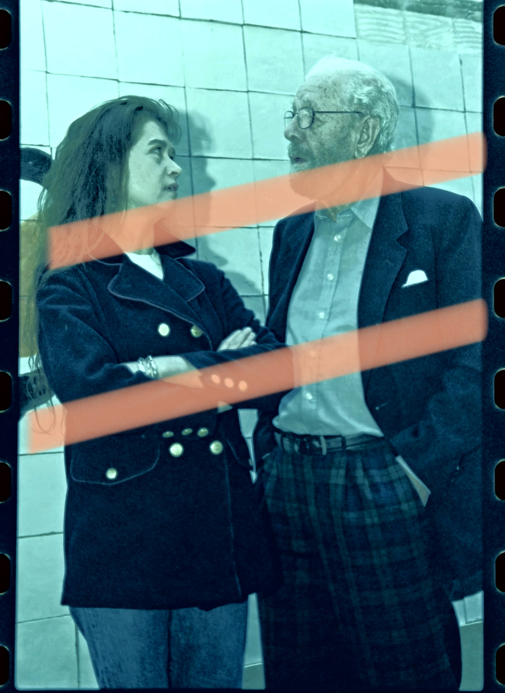 Original photographic negative María Schneider and Luis García Berlanga conversing Valencia 2002 35mm film Rare