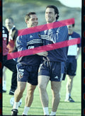 Original photographic negative Toni Jiménez and Sergi Barjuán Spanish national football team relaxed moment training Valencia 1999 35mm film Rare