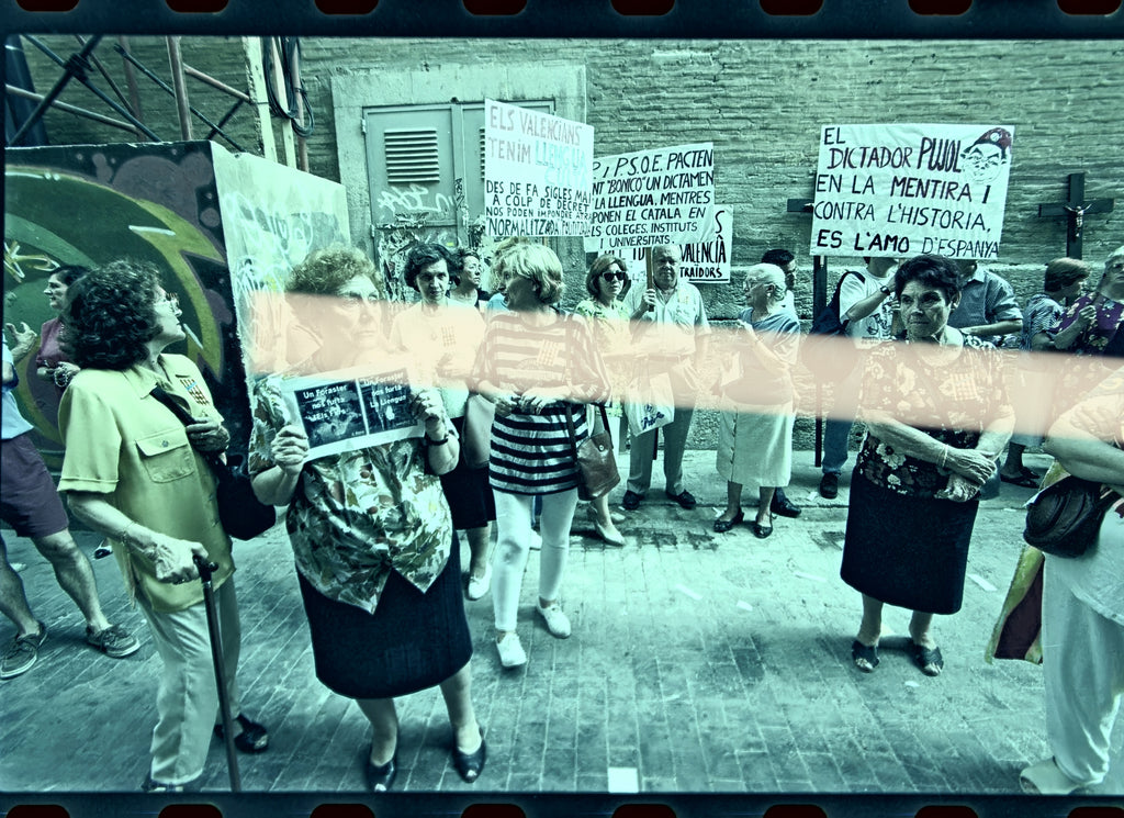 Original photographic negative of linguistic protest placards against Pujol, Consell Valencià de Cultura, Valencia 1998, 35mm film, Rare
