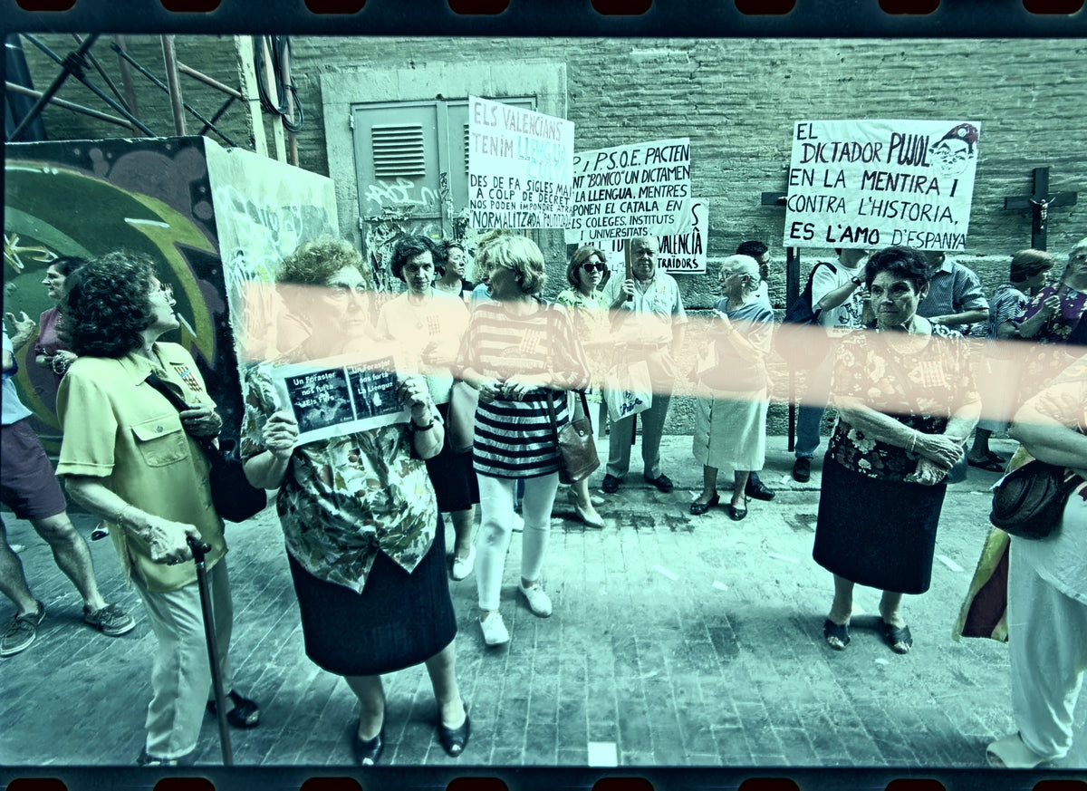 Original photographic negative of linguistic protest placards against Pujol, Consell Valencià de Cultura, Valencia 1998, 35mm film, Rare