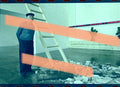 Original-Fotoabzug Dani Karavan, Bildhauer, an der Treppe der Installation „Walls“, IVAM Valencia 2002, 35mm-Film, selten
