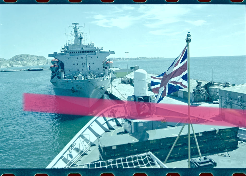 Original photographic negative British flag Royal Navy and military vessel NATO Dynamic Mix Alicante 2002 35mm film Rare