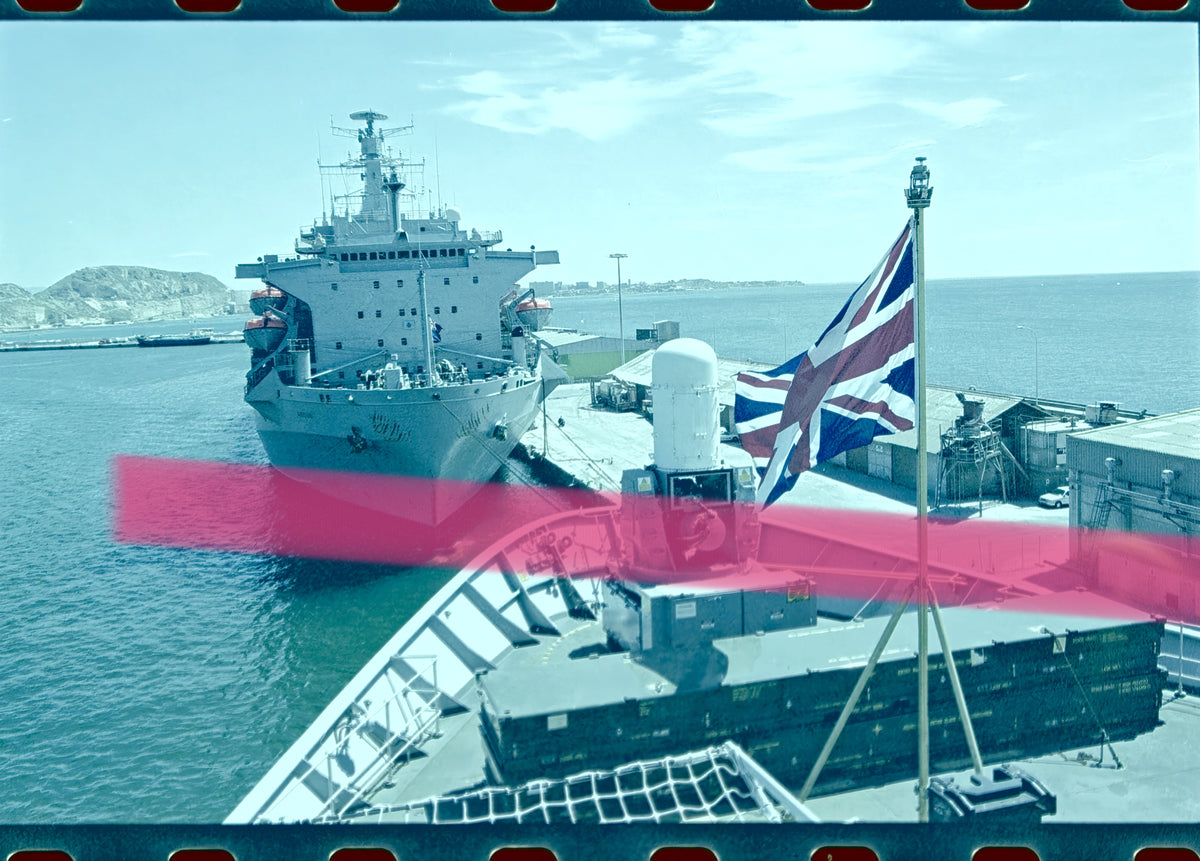 Original photographic negative British flag Royal Navy and military vessel NATO Dynamic Mix Alicante 2002 35mm film Rare