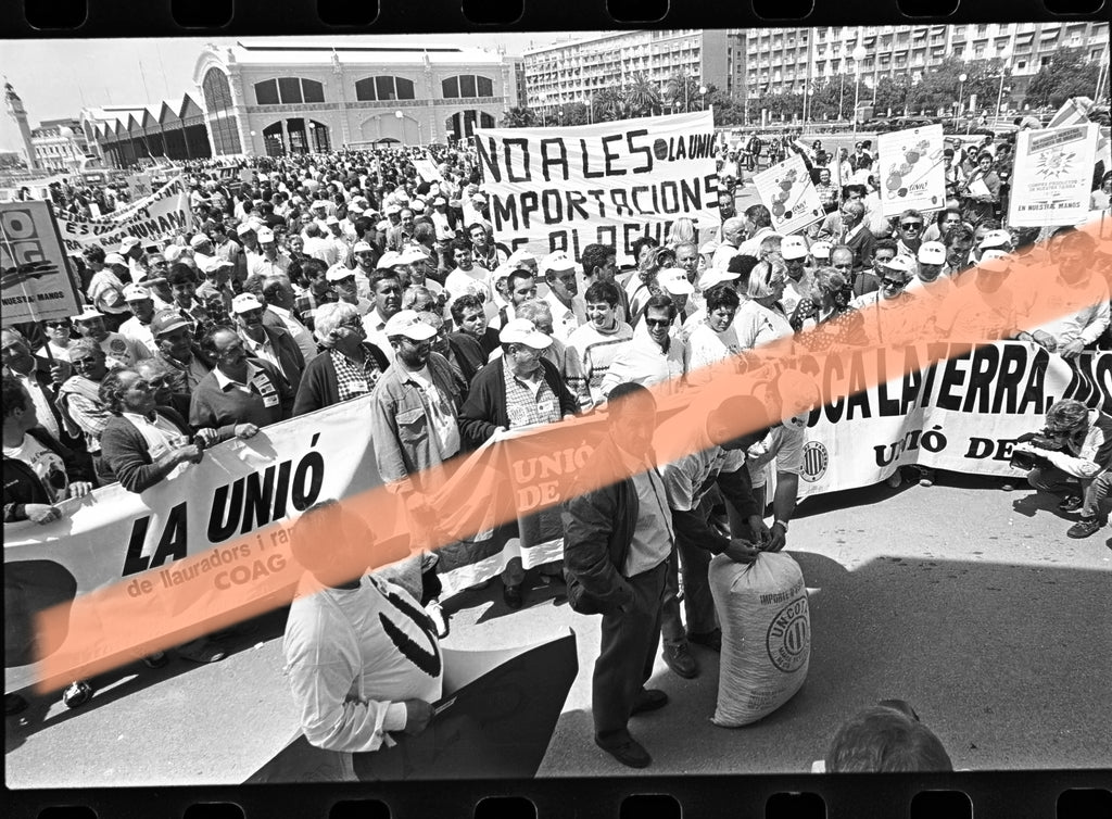Originales Foto-Negativ Landwirte Protest Hafen Valencia 1996 La Unió COAG 35mm Film Selten
