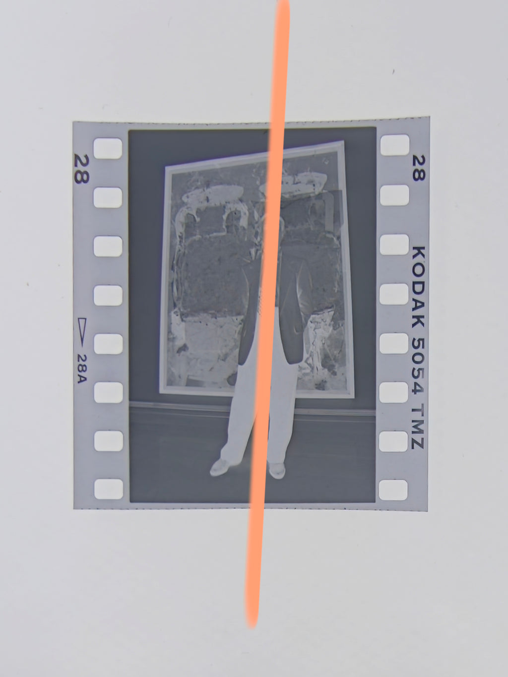 Original photographic negative Manolo Valdés painter and sculptor from Equipo Crónica full-length with painting Valencia 1996 35mm film Rare