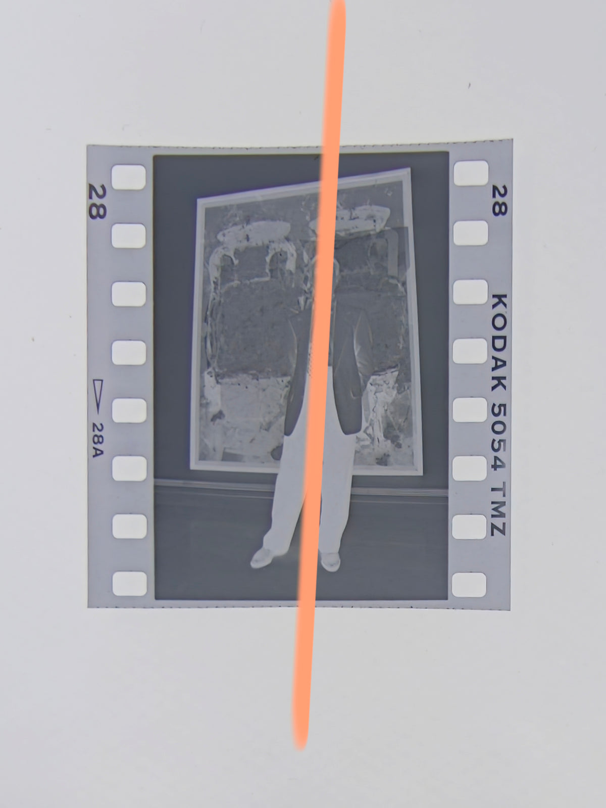 Original photographic negative Manolo Valdés painter and sculptor from Equipo Crónica full-length with painting Valencia 1996 35mm film Rare