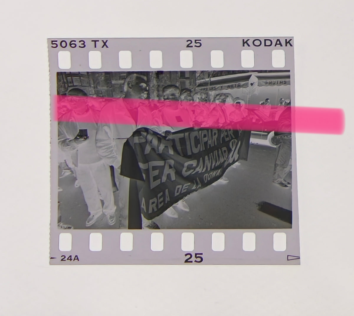 Original photographic negative of the "Women's Area" banner at a feminist demonstration, Valencia 1992, 35mm film, Rare