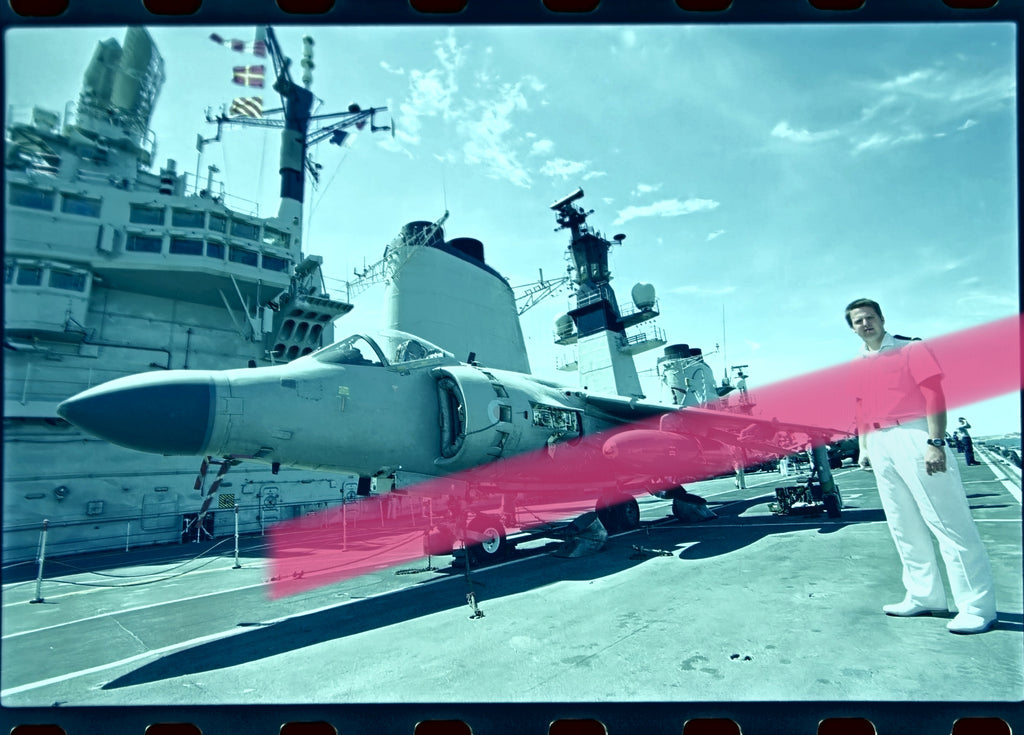 Original official Royal Navy photographic negative of a Sea Harrier FA2 on the deck of British aircraft carrier HMS Ark Royal Alicante 2002 35mm film Rare