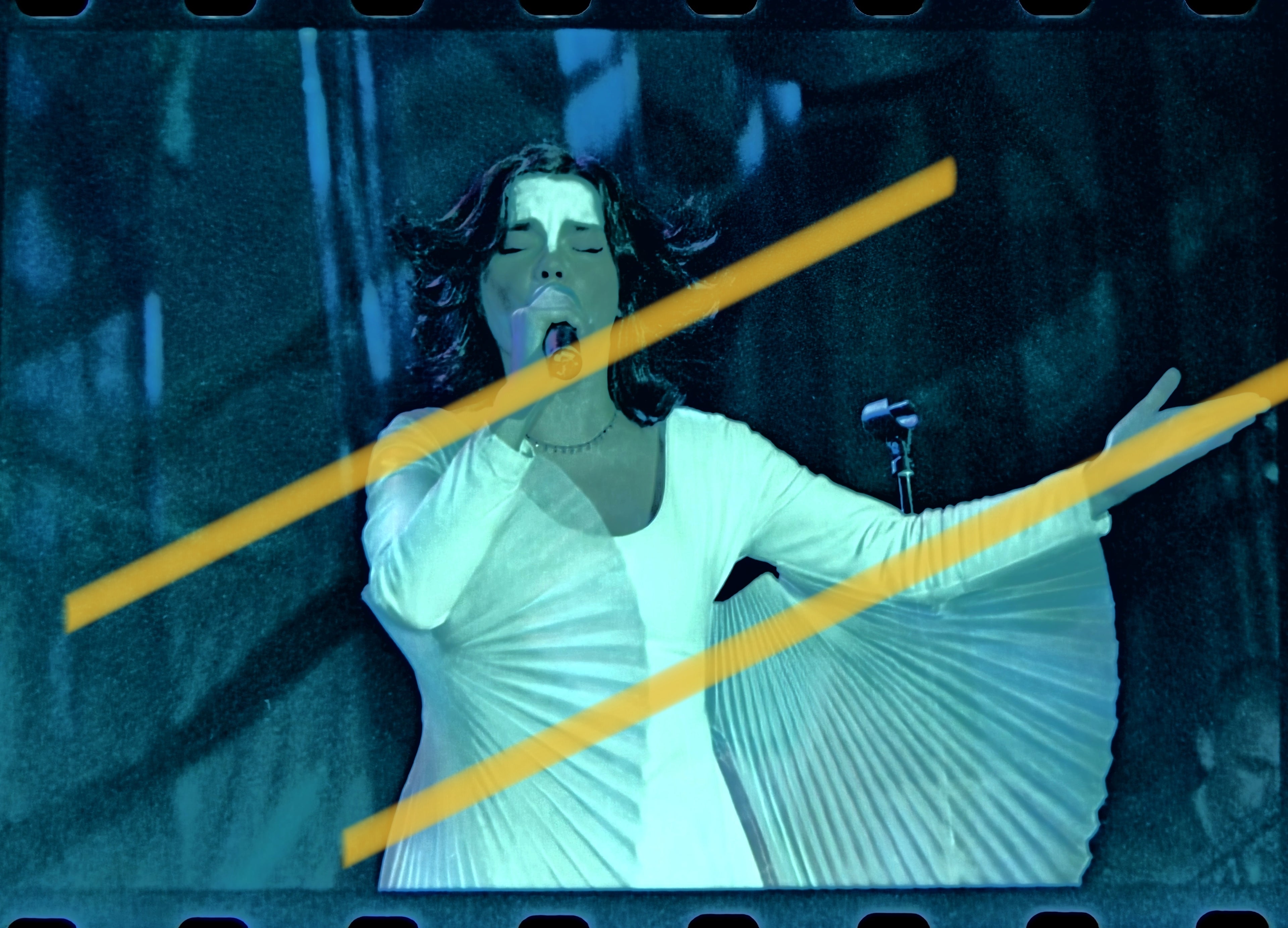 Originalfotonegativ Björk, isländische Sängerin und Komponistin, Internationales Festival von Benicàssim, Jahr 1998, seltener Film