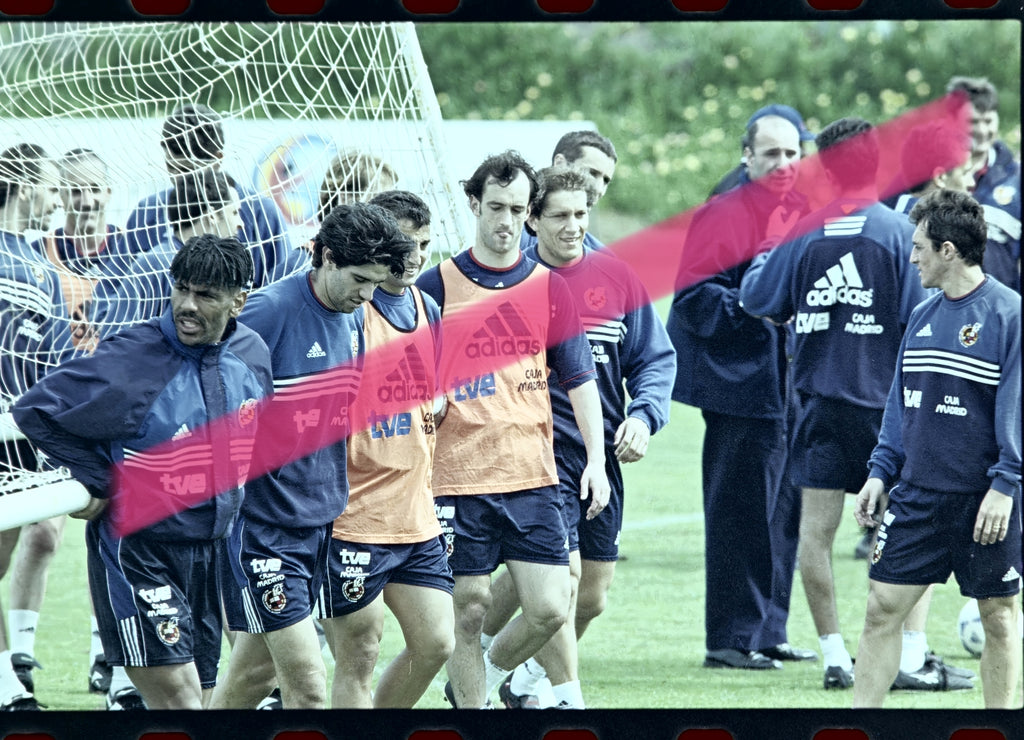 Originales Foto-Negativ Spanische Fußballnationalmannschaft Training vor dem Spiel Spanien-Österreich Mestalla 1999 35mm Film Selten