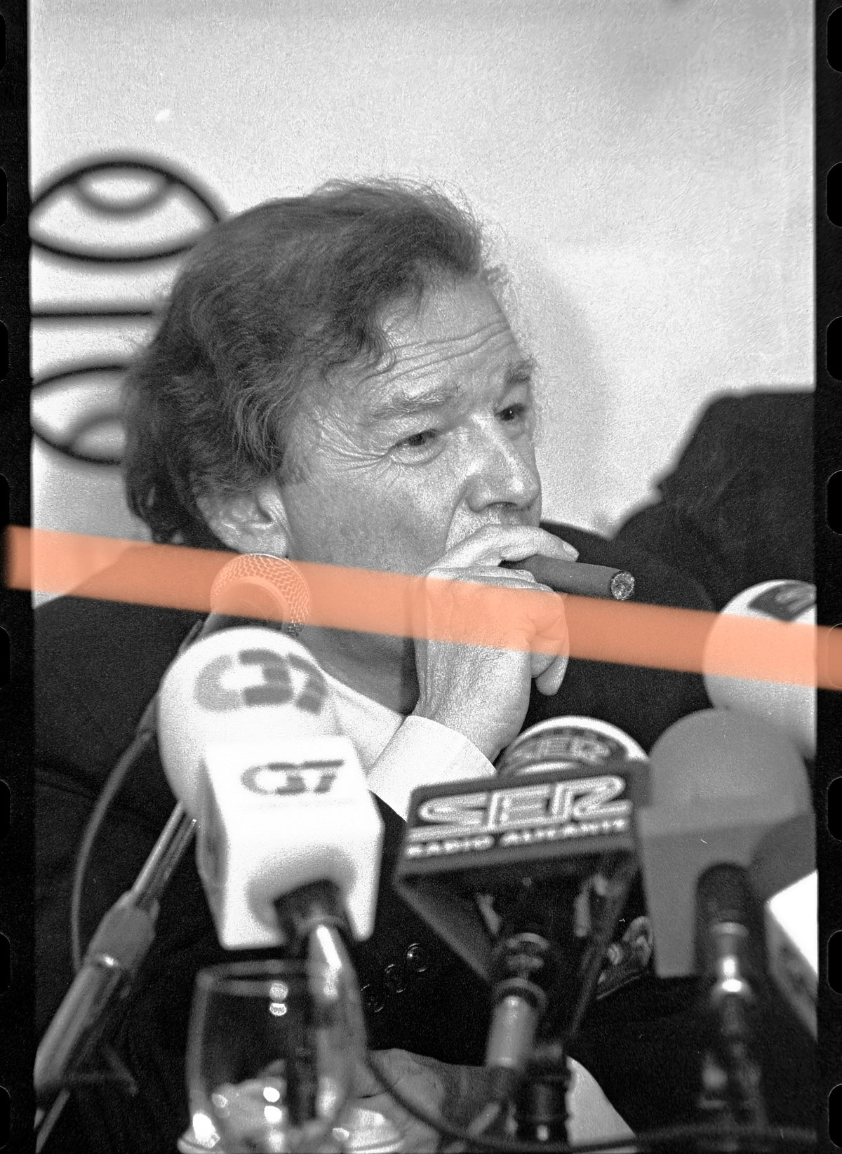 Original photographic negative Luis Antonio de Villena with cigar, jury Azorín Novel Award Alicante 1996 35mm film Rare
