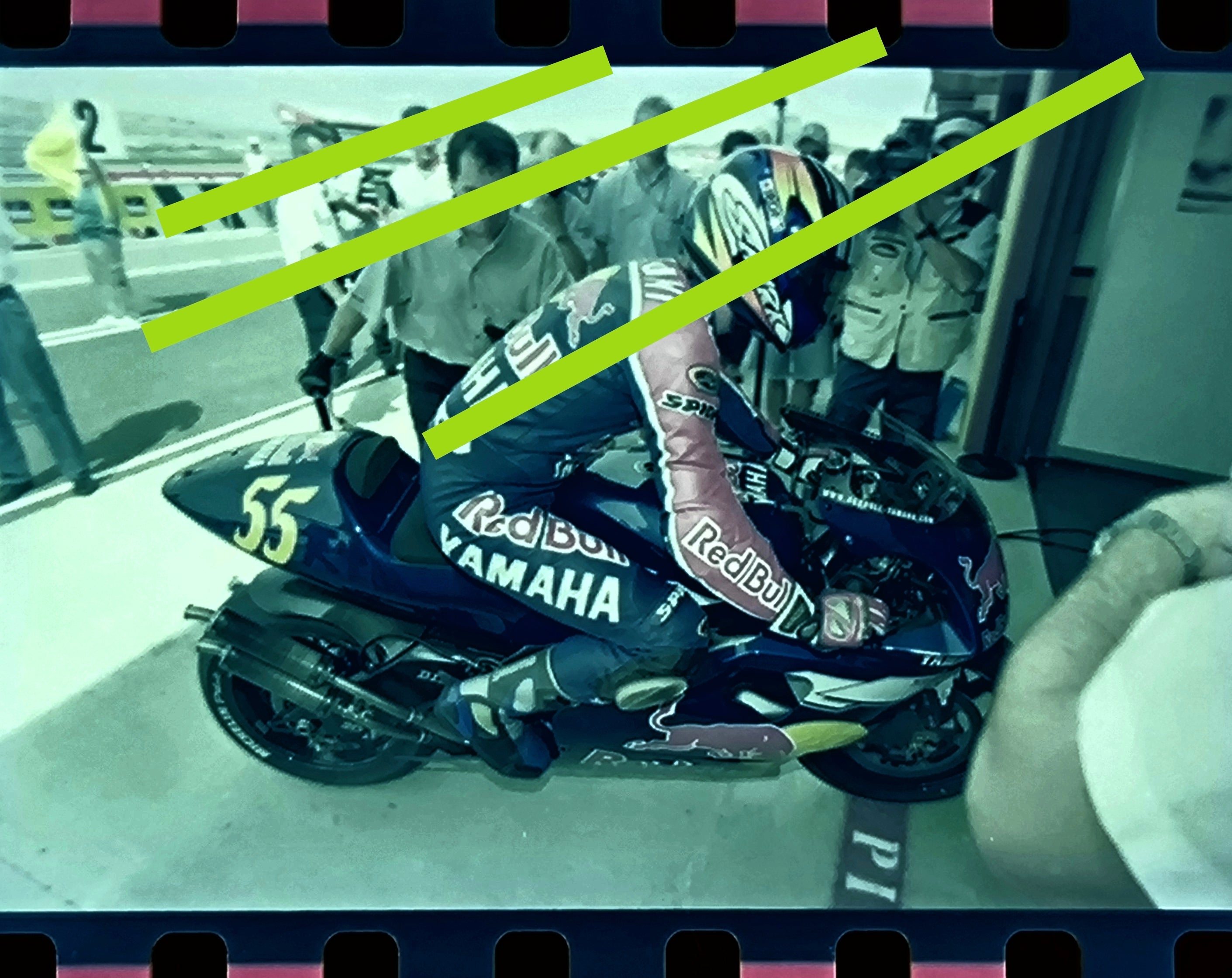 Negativo fotográfico original Régis Laconi Piloto francés de Motociclismo equipo Yamaha Red Bull 35mm film Rare