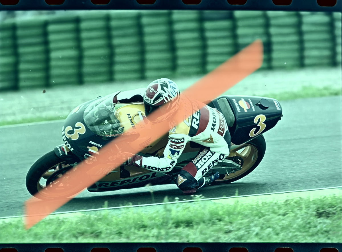 Negativo fotográfico original Àlex Crivillé motociclismo Honda GP Valencia 500cc 35mm film Rare