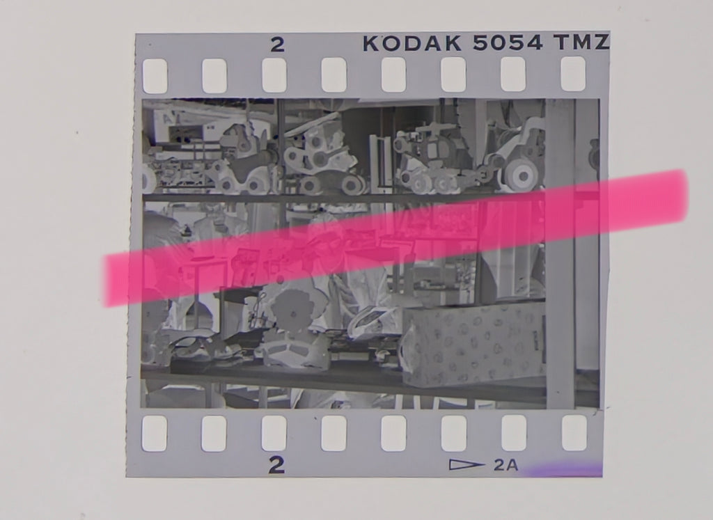 Original photographic negative of a wooden toy universe at a booth at the Valencia International Toy Fair 1996, 35mm film, Rare