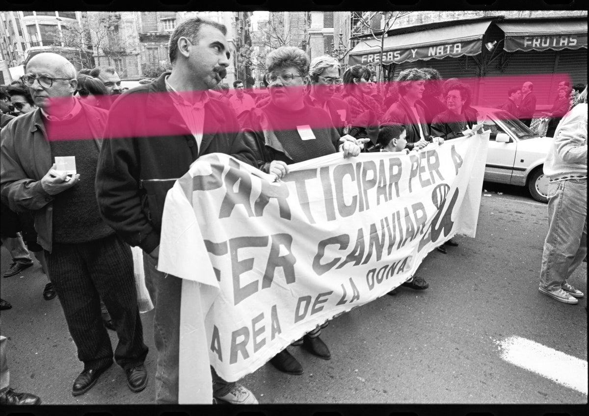 Original photographic negative of the "Women's Area" banner at a feminist demonstration, Valencia 1992, 35mm film, Rare