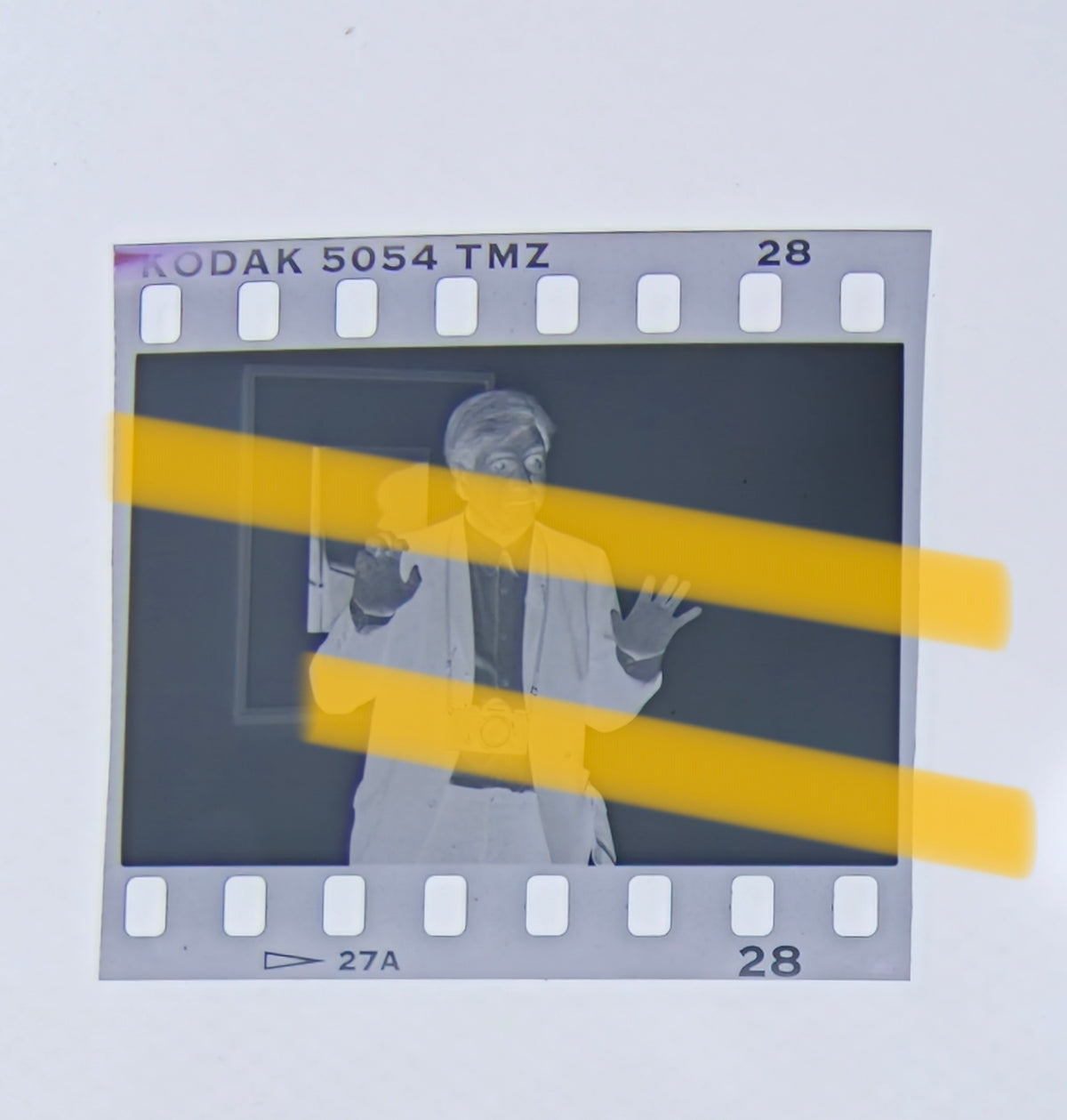 Original photographic negative Bernard Plossu photographer gesticulating during IVAM Valencia exhibition 1997 35mm film Rare