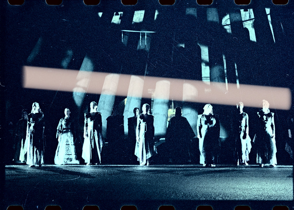 Original photographic negative, The Trojan Women theater, choral scene, set design by architect Santiago Calatrava, Puerto de Sagunto 2001, 35mm film, Rare