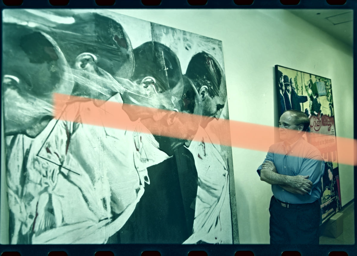 Original photographic negative Jesús Martínez Guerricabeitia in front of an artwork by Equipo Realidad Valencia 1999 35mm film Rare