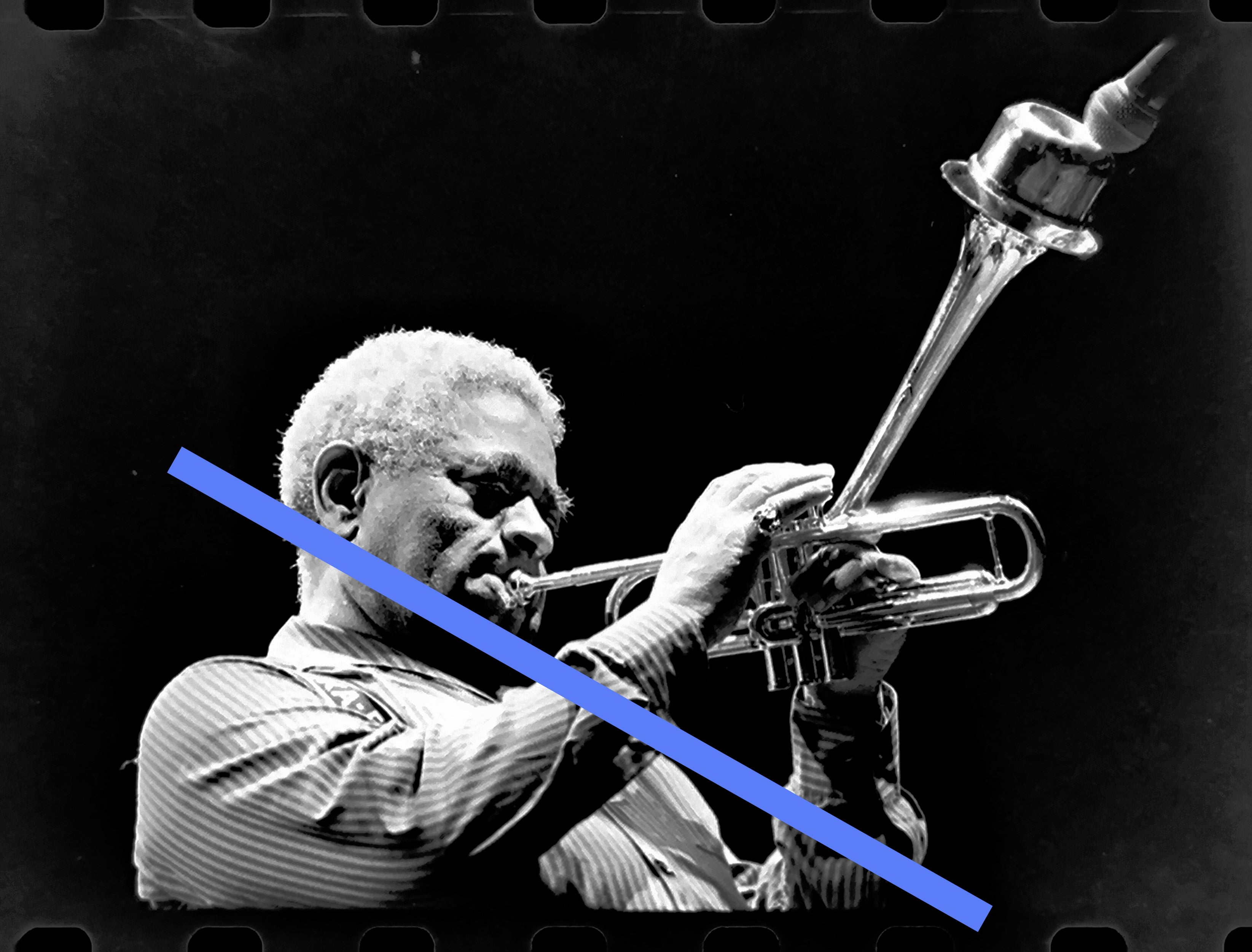 Negativo fotográfico original Dizzy Gillespie trompetista músico estadounidense de jazz 35mm film Rare
