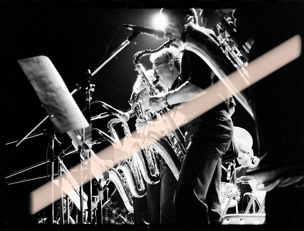 Original photographic negative of the Dizzy Gillespie 70th Anniversary Big Band saxophone section, Valencia 1987, 35mm film, Rare