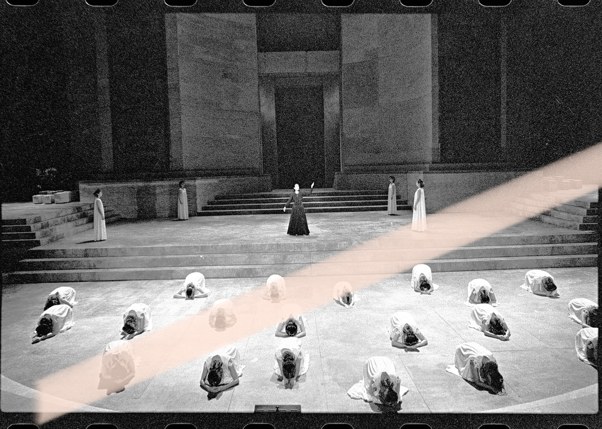 Original photographic negative, Apocalypse theater, female voice, choral scene, production actress Irene Papas, Sagunto 1998, 35mm film, Rare