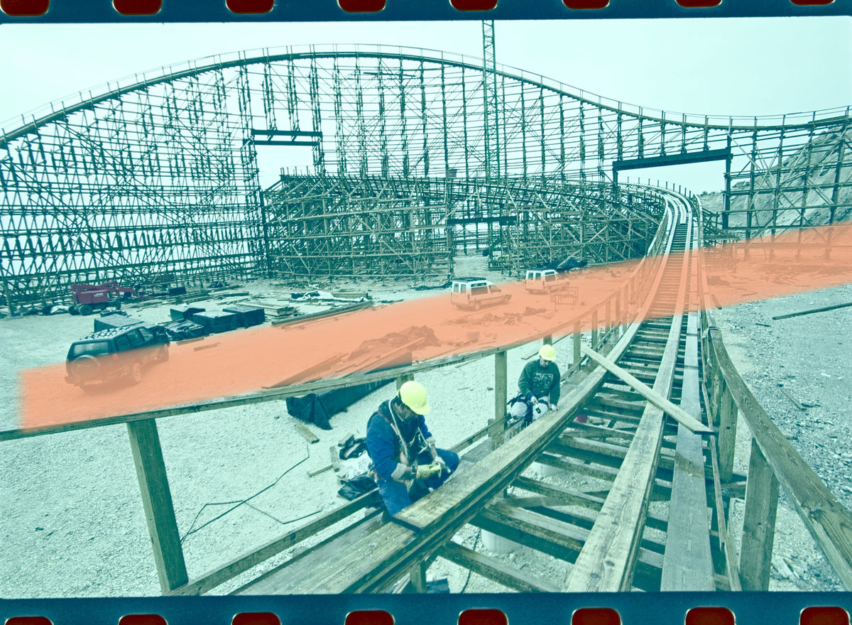 Original photographic negative track structure Magnus Colossus under construction Terra Mítica Benidorm 35mm film Rare