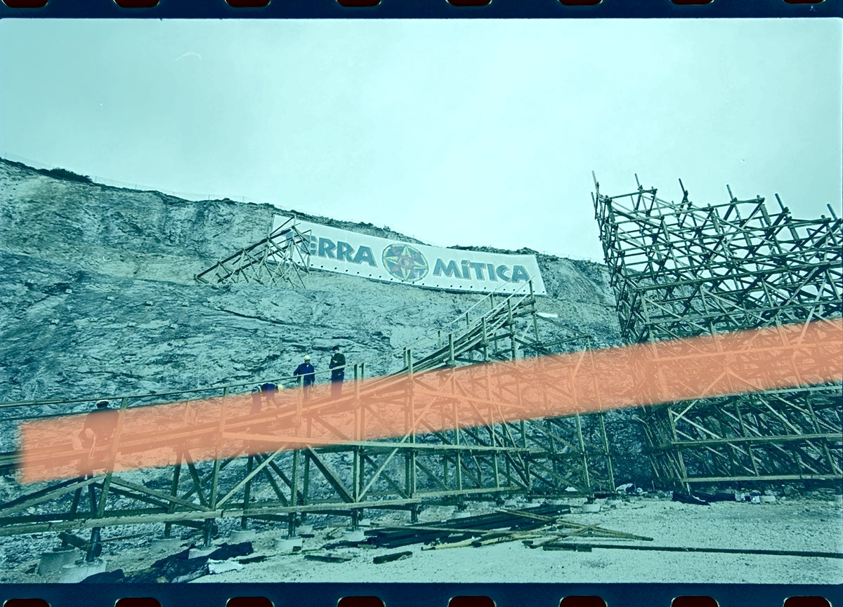 Original photographic negative wooden structure Magnus Colossus Terra Mítica under construction Benidorm 35mm film Rare