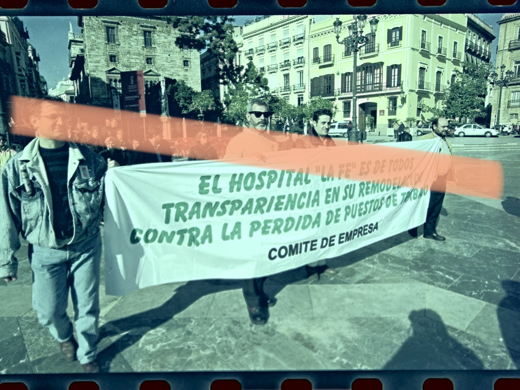Original photographic negative protest Hospital La Fe Valencia 1999 35mm film Rare