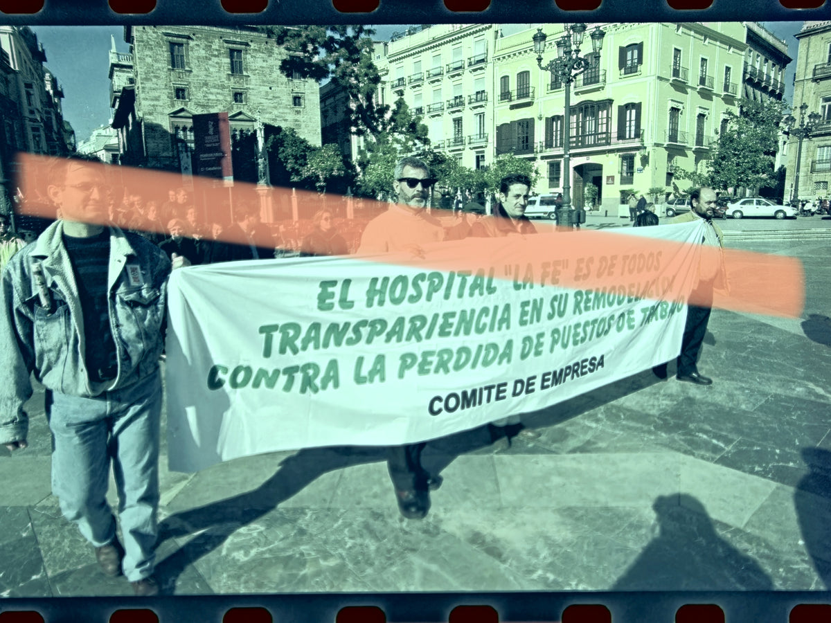 Original photographic negative protest Hospital La Fe Valencia 1999 35mm film Rare