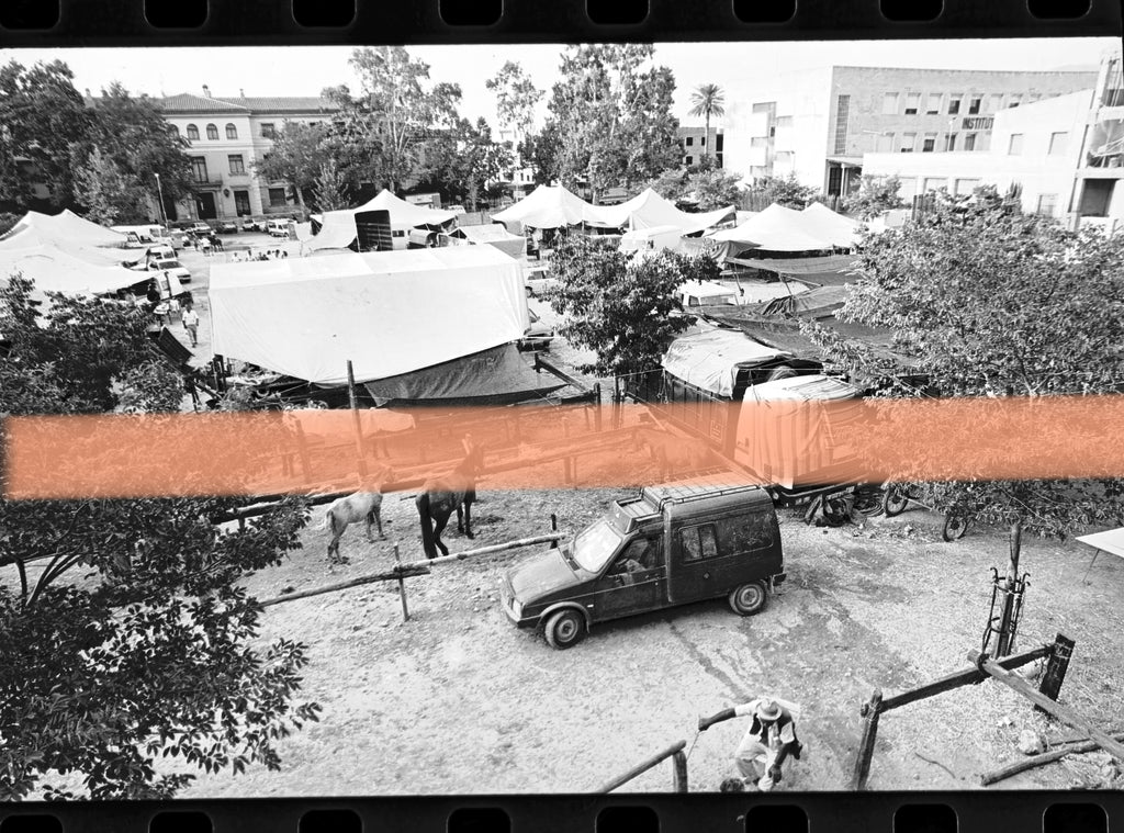 Negativo fotográfico original Fira d’Agost Xàtiva feria caballar vista general 1991 35mm film Rare