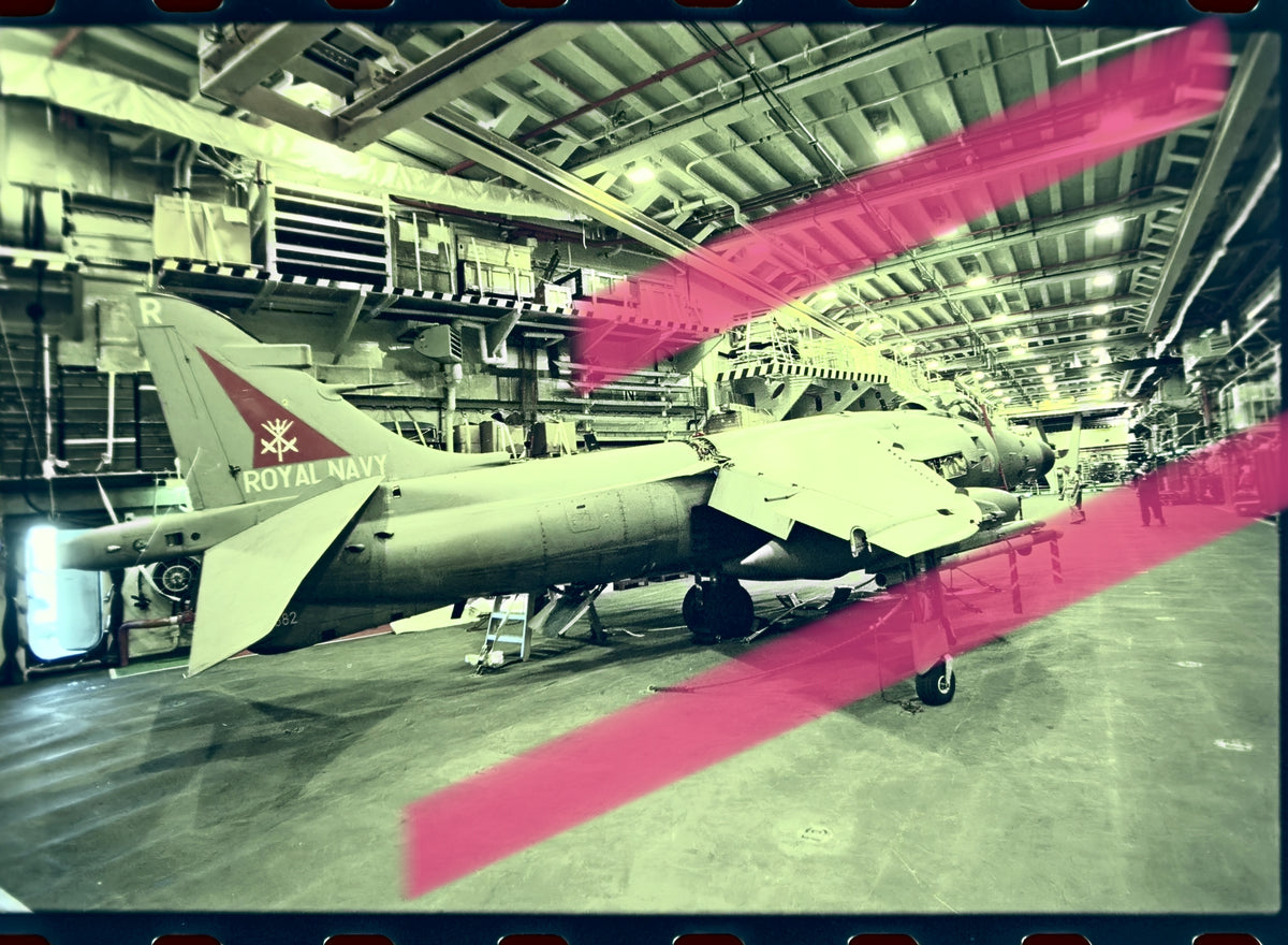 Original photographic negative Royal Navy aircraft folded wings hangar NATO ship Dynamic Mix Alicante 2002 35mm film Rare