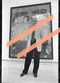 Original photographic negative Manolo Valdés painter and sculptor from Equipo Crónica full-length with painting Valencia 1996 35mm film Rare