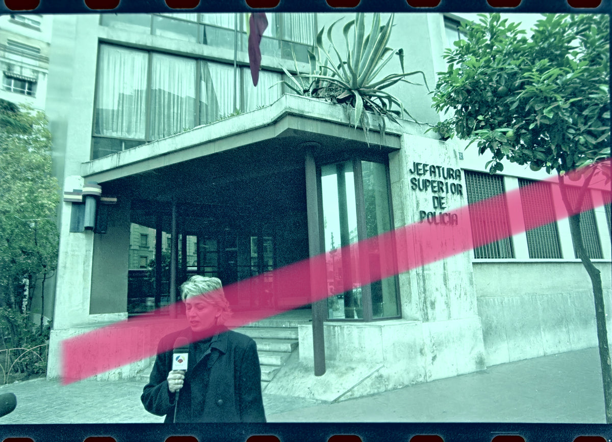 Original photographic negative journalist in front of the Superior Police Headquarters after Valencia fire 1999 35mm film Rare