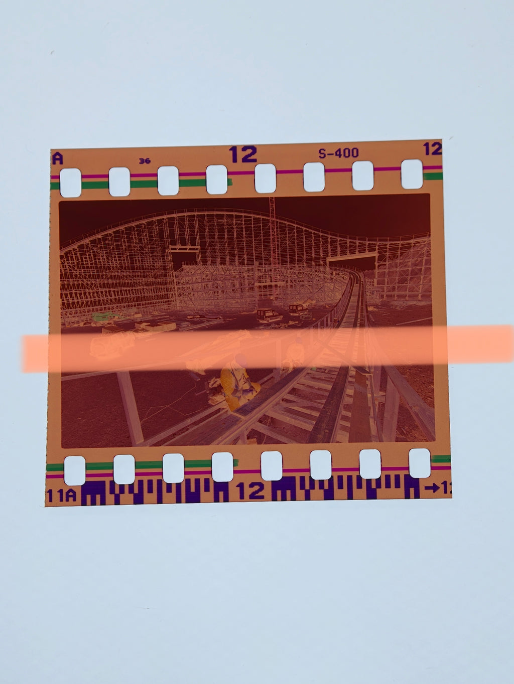 Original photographic negative track structure Magnus Colossus under construction Terra Mítica Benidorm 35mm film Rare