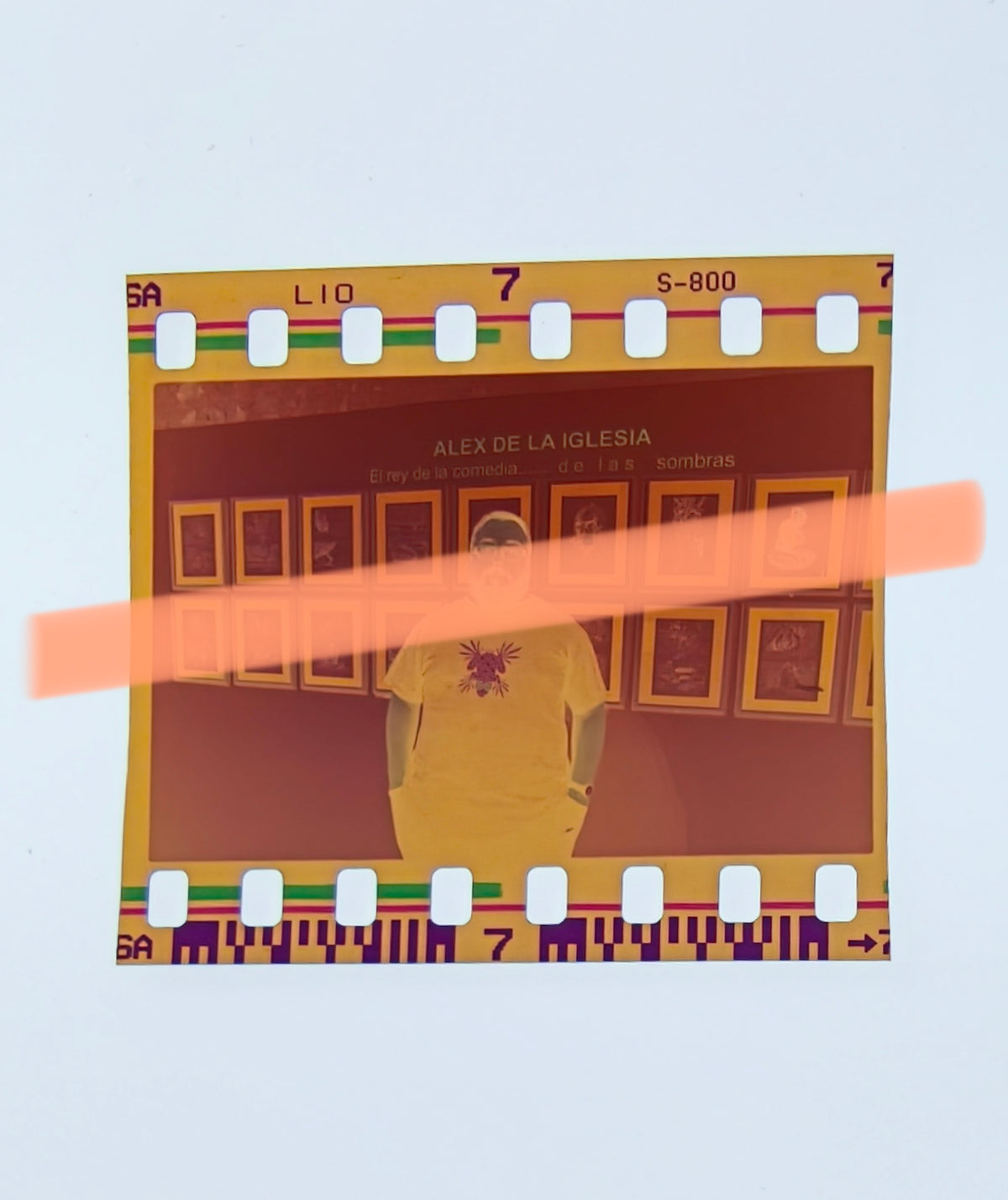 Original photographic negative Álex de la Iglesia standing in front of graphic display Valencia 2002 35mm film Rare