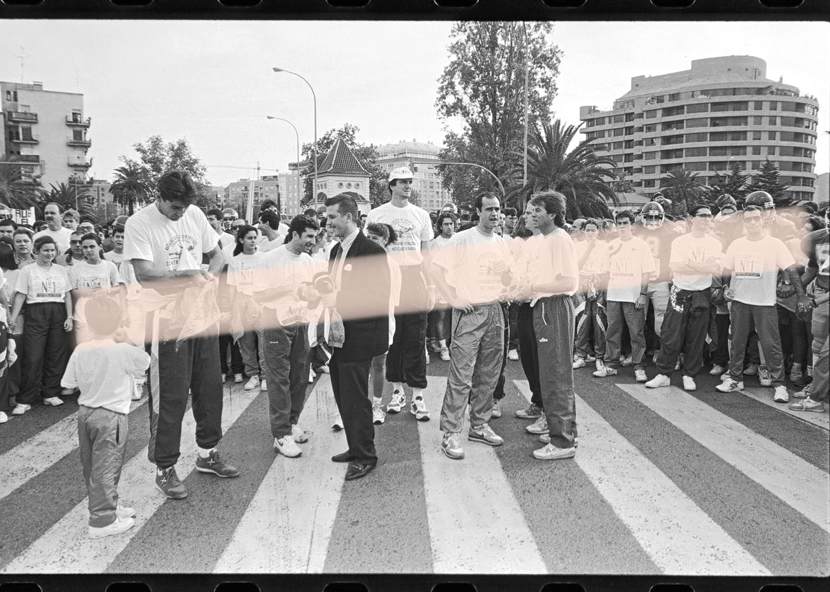 Original photographic negative of meeting between athletes and officials, Race Against Drugs Valencia 1992, 35mm film, Rare