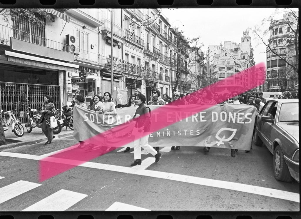Original photographic negative, feminist demonstration, March 8, "Solidaritat entre dones" (Solidarity between women), Valencia 1992, 35mm film, Rare