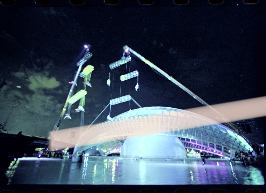 Original photographic negative of La Fura dels Baus cranes and scenic elements at the L'Hemisfèric, I Valencia Biennial 2001, 35mm film, Rare