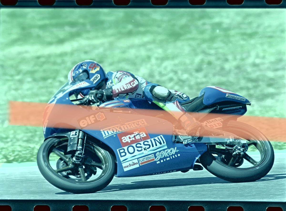 Original photographic negative Gianluigi Scalvini motorcycling Aprilia GP Valencia 125cc 35mm film Rare