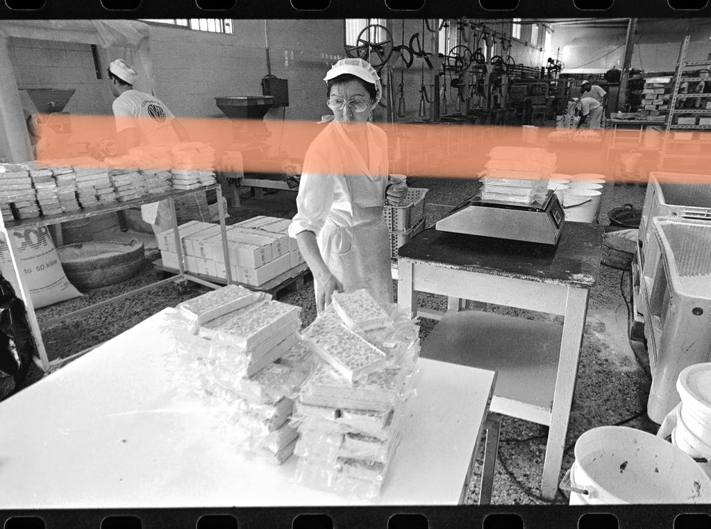 Original photographic negative, worker among freshly wrapped nougat, Jijona Alicante 1995 35mm film Rare