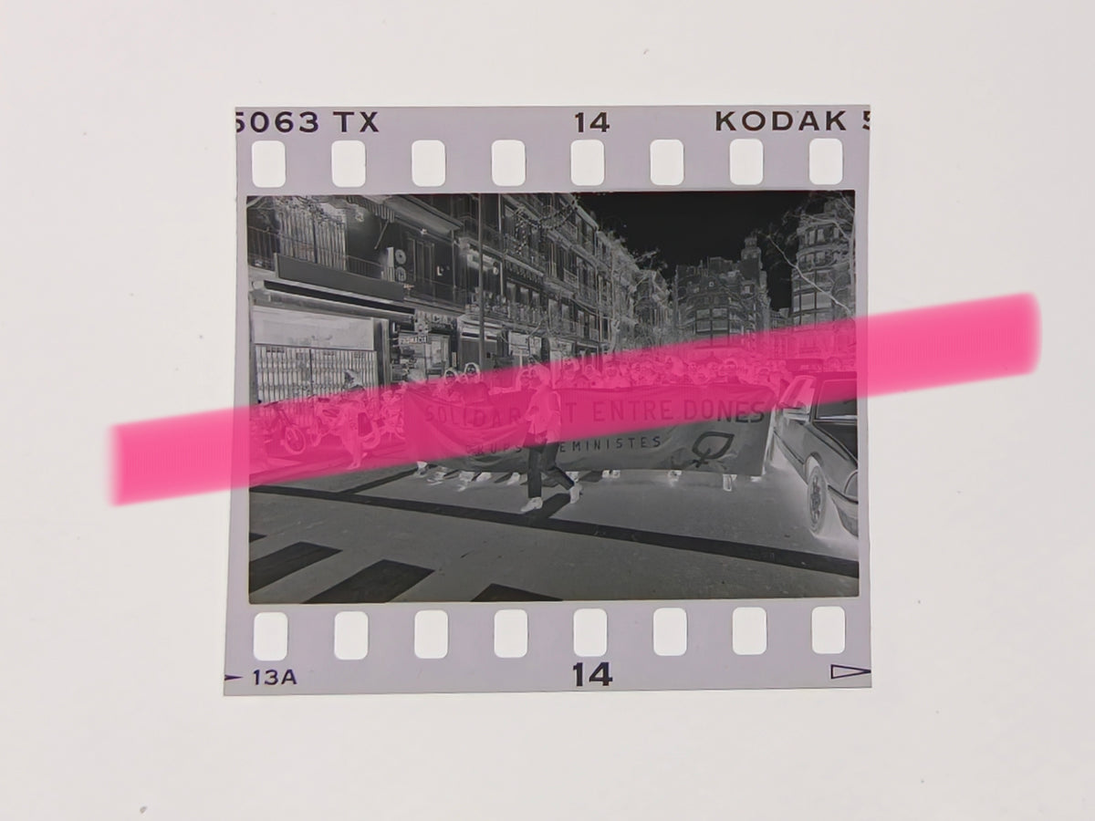 Original photographic negative, feminist demonstration, March 8, "Solidaritat entre dones" (Solidarity between women), Valencia 1992, 35mm film, Rare