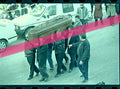 Original photographic negative Ricardo Tormo motorcycle racer coffin carried on shoulders elevated view Canals 1998 35mm film Rare